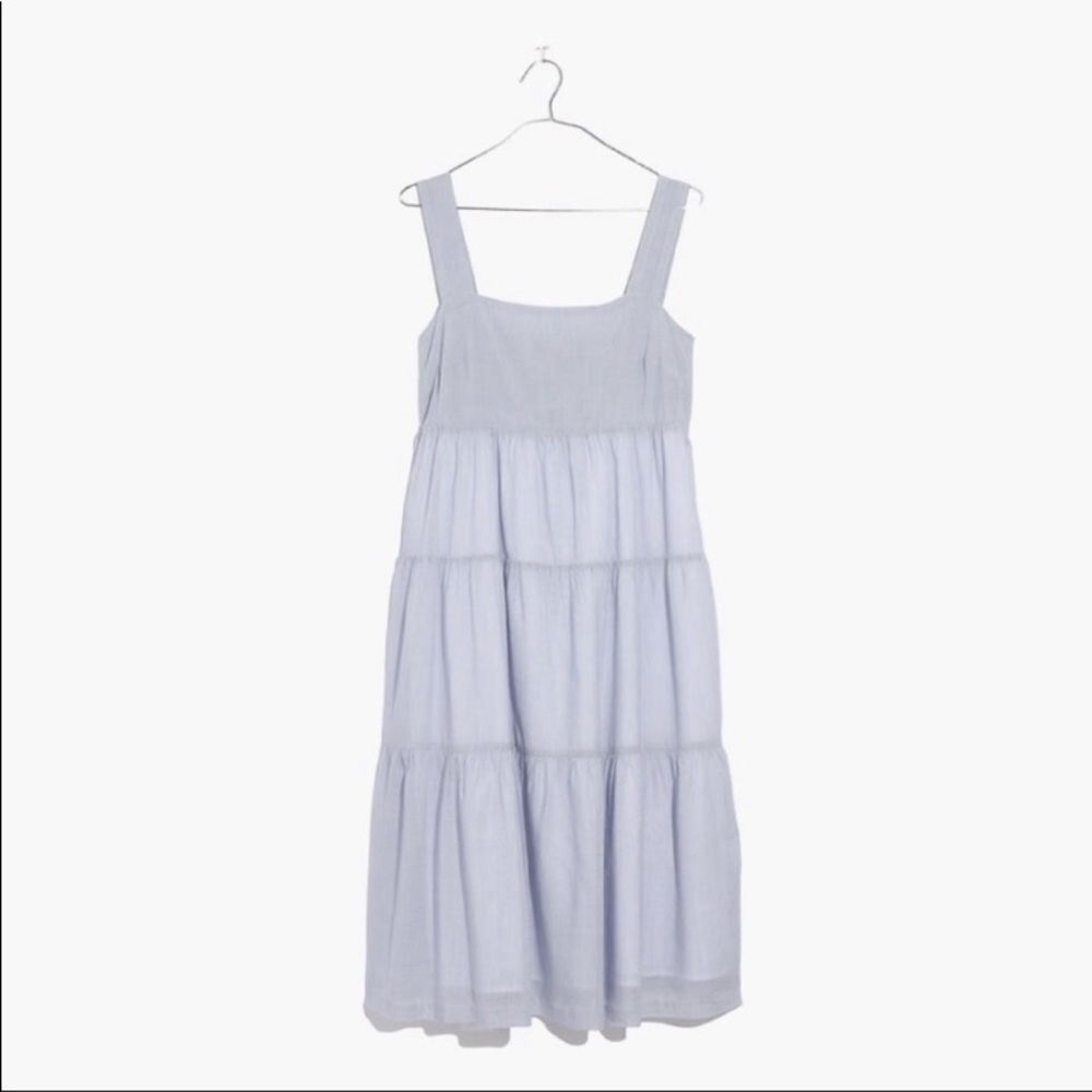 Madewell Blue and White Striped Tiered Midi Dress